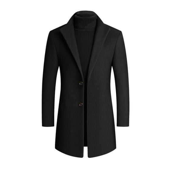 Mens Winter Coats Slim Fit Notched Collar Long Jacket Overcoat Fall Classic Long Jacket Overcoat Men's Fashion, Black, Size L