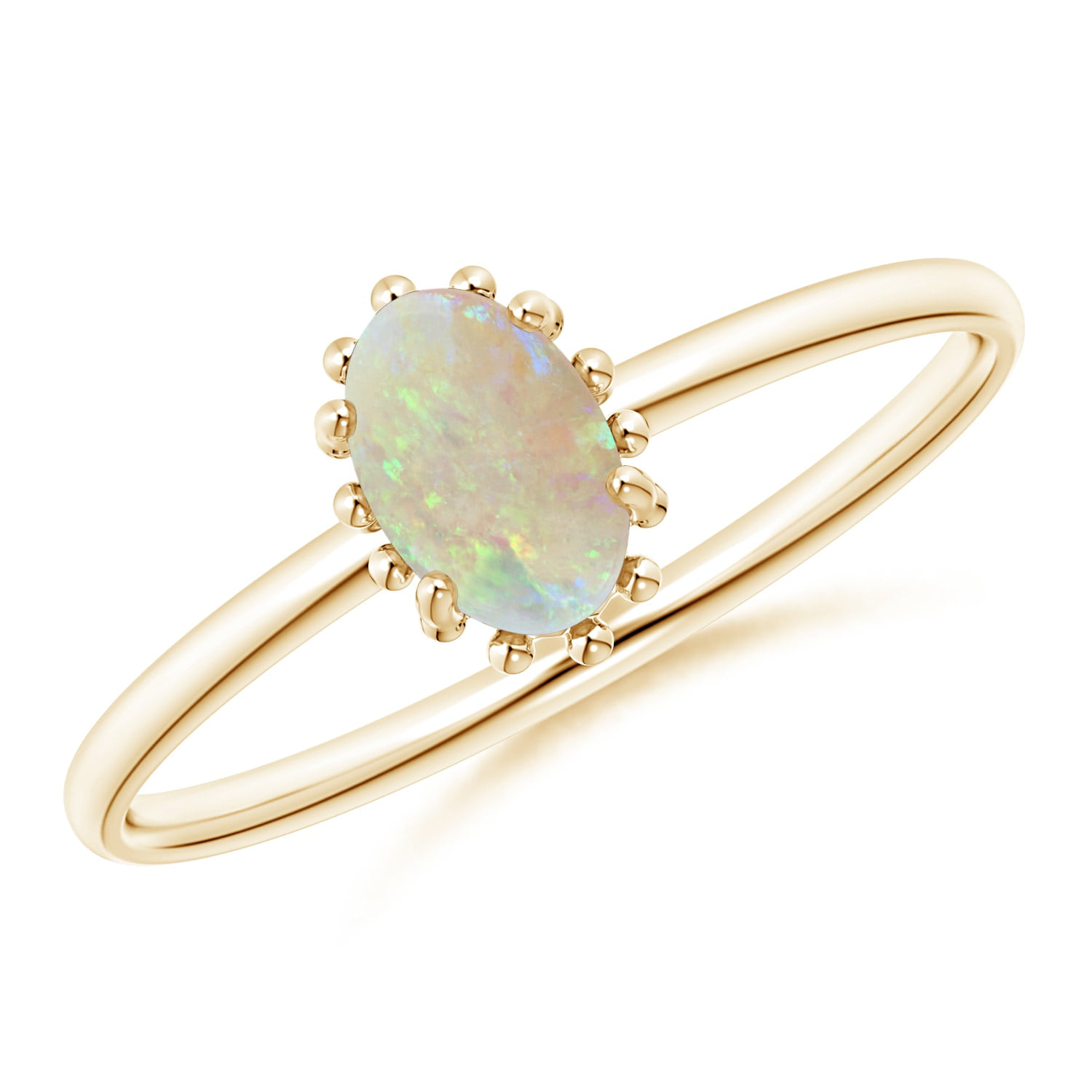 Angara - October Birthstone Ring - Classic Oval Opal Ring with Beaded ...