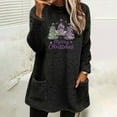 thumbnail image 2 of Darzheoy Womens Tops Fall Winter Thermal Drop Shoulder Pullover Thickened Sweatshirts Hoodless Printed Solid Color Pocket Plush Christmas Long Sleeve Blouses, 2 of 4