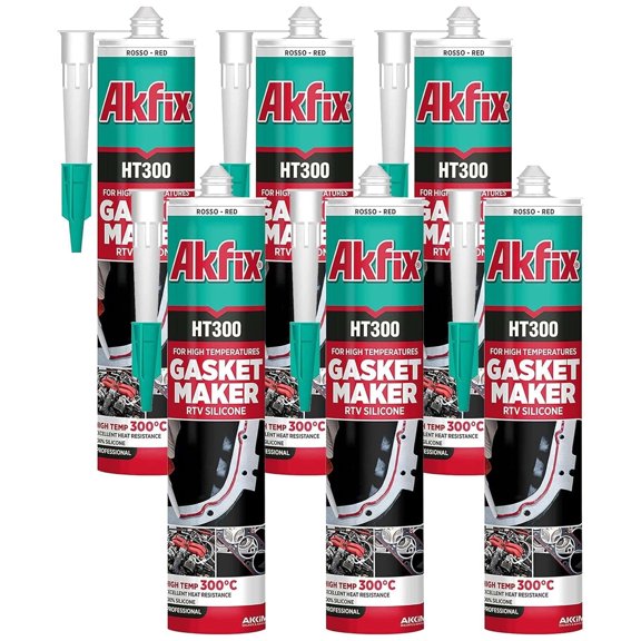 Akfix HT300 High Temp Silicone Gasket Maker, Red 10.1 fl oz-6 Pack