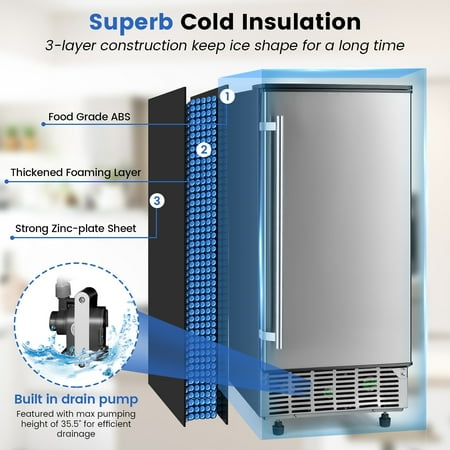 Costway - Built-in Ice Maker Free-Standing/Under Counter Machine 80lbs/Day w/ Drain Pump - Silver/Black