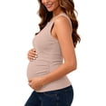 thumbnail image 3 of qolati Maternity Tank Tops for Women Summer Sleeveless Crew Neck Ribbed Knit Slim Fitted Tanks Shirts Side Ruched Pregnancy Basic Tees Top Coffee XL, 3 of 8