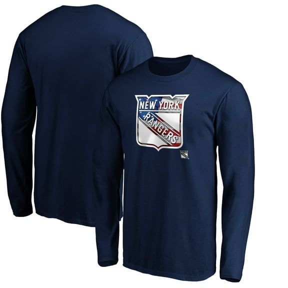 Men's Navy New York Rangers Banner Wave Logo Long Sleeve T-Shirt