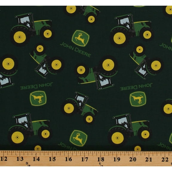 Cotton John Deere Tractors Allover Farming on Dark Green Cotton Fabric Print by the Yard (70219-6470715)