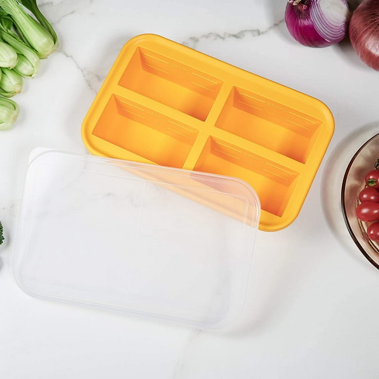 1-Cup Extra Large Freezing Tray with Lid, 2 PACK, Food Freezer Container  Molds for soup,broth,sauce or butter, Ice Cube Trays - makes four great