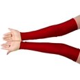 thumbnail image 2 of Girls' Boys' Adults' Stretchy Spandex Fingerless Over Elbow Cosplay Catsuit Opera Long Gloves, Burgundy, 2 of 3