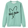 thumbnail image 4 of Arlun Nail Tech Sweatshirts For Women Crewneck Long Sleeve Heart And Letter Printed Pullover Tops Casual Loose Fit Lightweight Comfy Hoodless Sweatshirts Green XL, 4 of 4