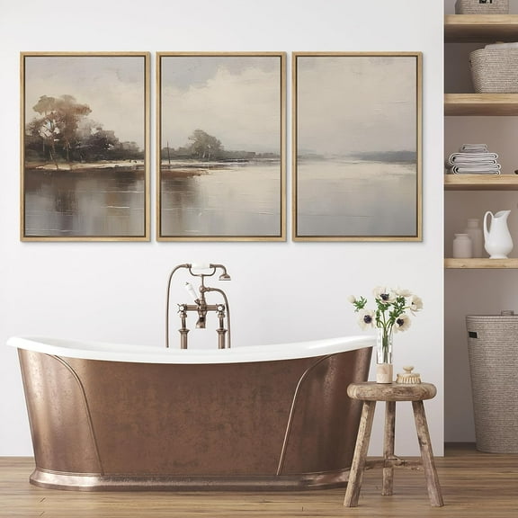 PixonSign Framed Canvas Print Wall Art Set Fine Art Island Lake Summer Autumn Landscape Nature Wilderness Illustrations Modern Art Decorative Rustic Relax/Calm Colorful for Bedroom - 16"x24"x3 Natural