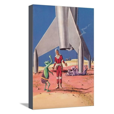 Rocket Lands on Alien Beast Stretched Canvas Print Wall (Best Dye For Canvas)