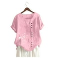 thumbnail image 3 of Pompotops Womens Casual Loose Button Linen Plus Size Daily Boho Tanic T-Shirt Blouse Tops, 3 of 4