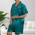 thumbnail image 2 of Men Silk Satin Pajamas Set Button Down Sleepwear Short Sleeve Pjs Set Solid Soft 2 Piece Lounge Set Nightwear with Pockets,Green,2XL, 2 of 7