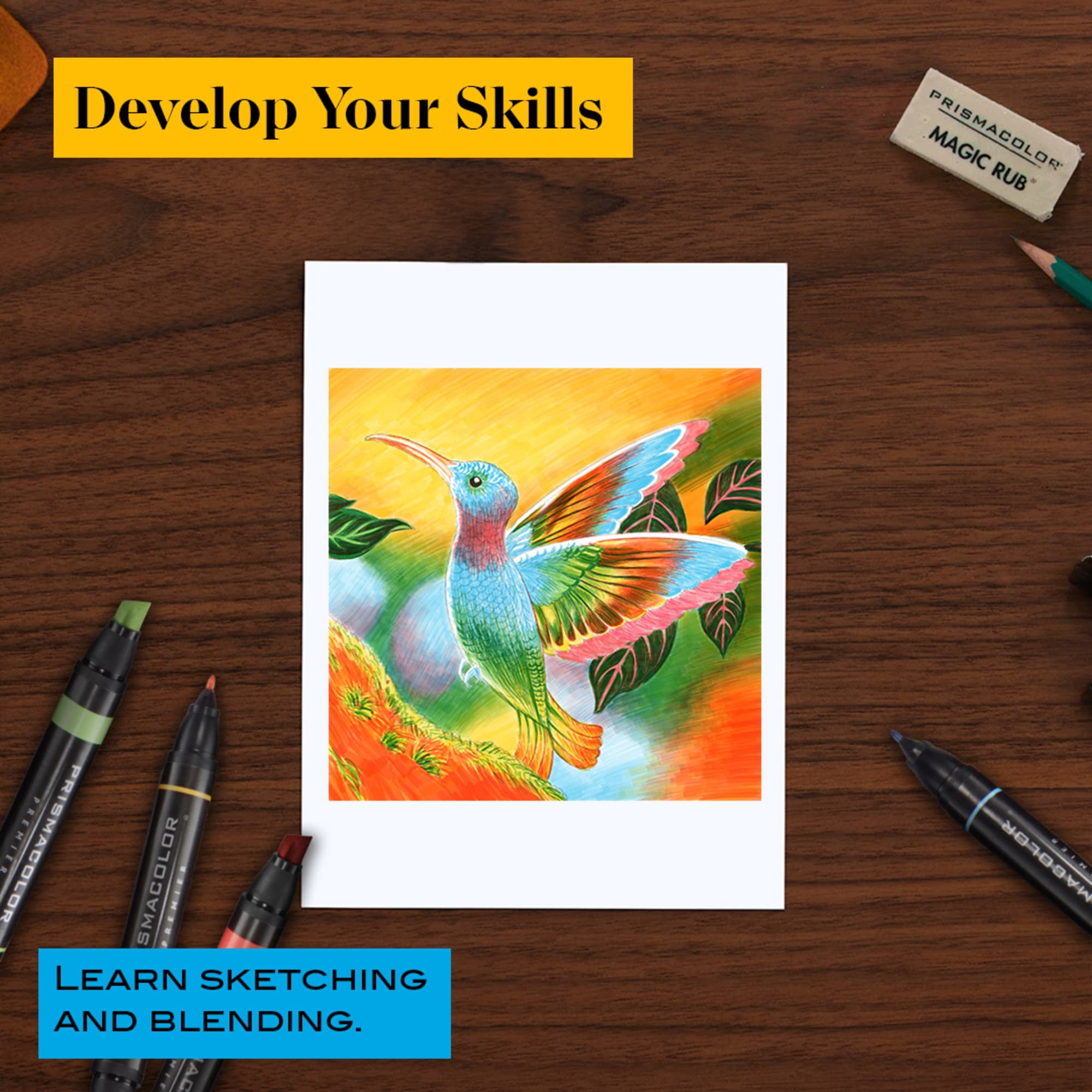 Prismacolor Technique Hummingbird Art Set, Includes Double-Ended Art Markers and Step-by-Step Drawing Tutorials, Assorted Colors, 10 Count