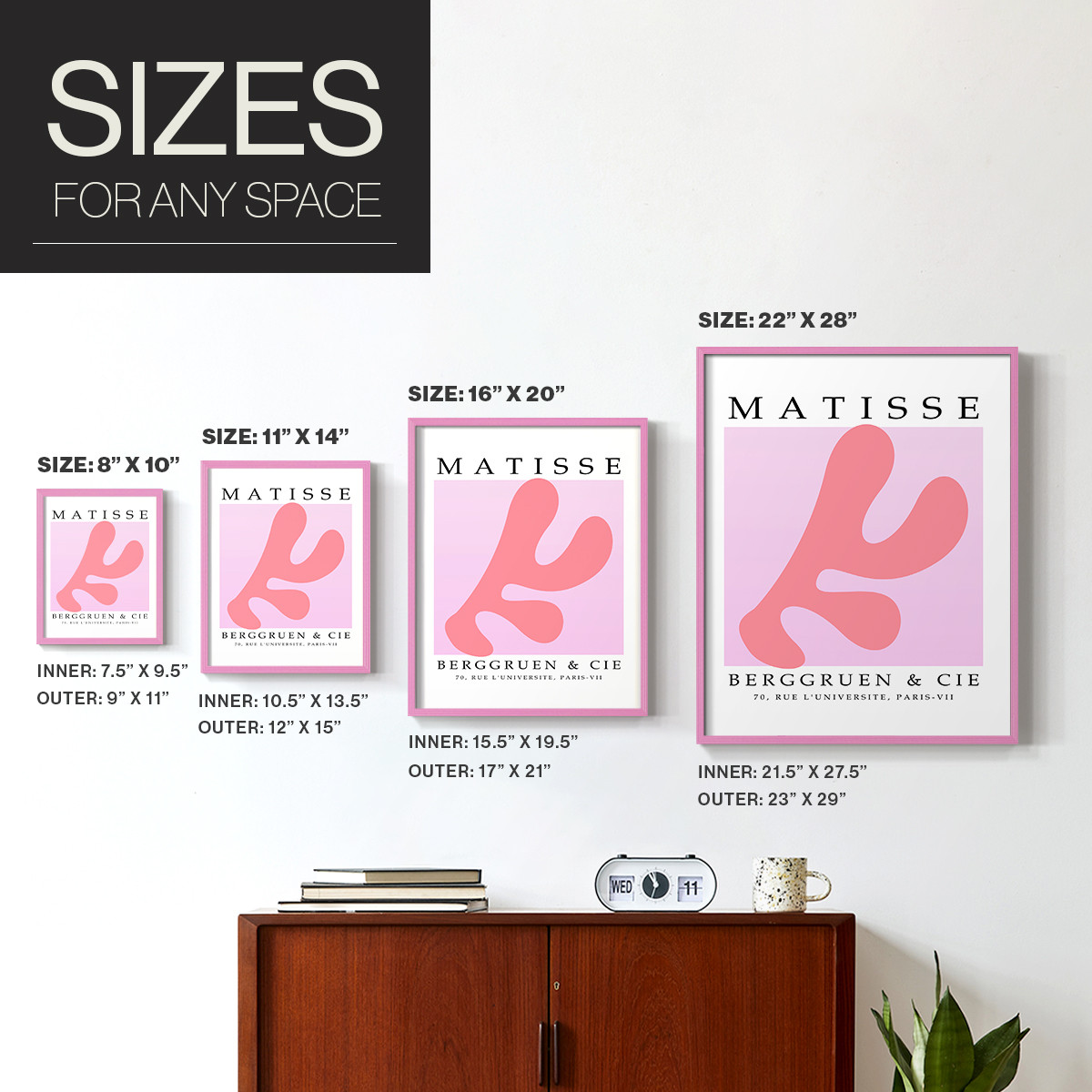 Matisse CCCLIII in Pink Solid Wood 8 x 10 Framed Print