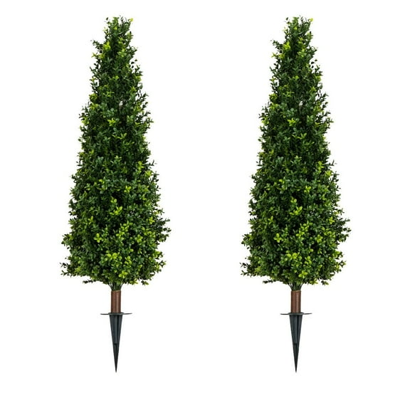 Nearly Natural 4ft. UV Resistant Artificial Boxwood Plant with Integrated Ground Stake-Set of 2