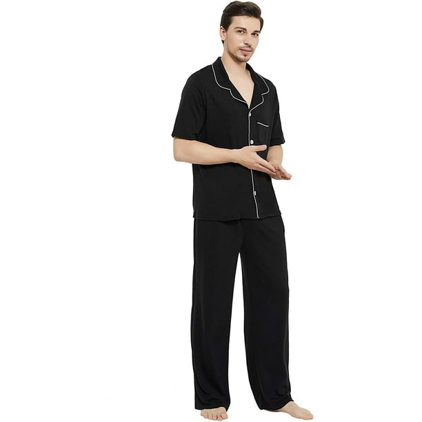 Mens Cotton Pajama Set Soft Short Sleeve Pajamas for Men Lightweight Button Up Sleepwear Lounge Pjs Set with Pockets Walmart