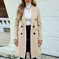 thumbnail image 4 of Stichou Womens Long Double Breasted Coats Lapel Collar Pea Coat Winter Slim Fit Jackets Trench Coat Outwear Beige S, 4 of 7