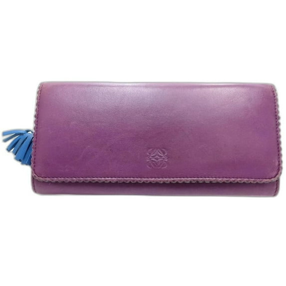 Pre-Owned LOEWE Long Wallet 101111 Round Nappa Leather Purple Women's 181849 (Good)