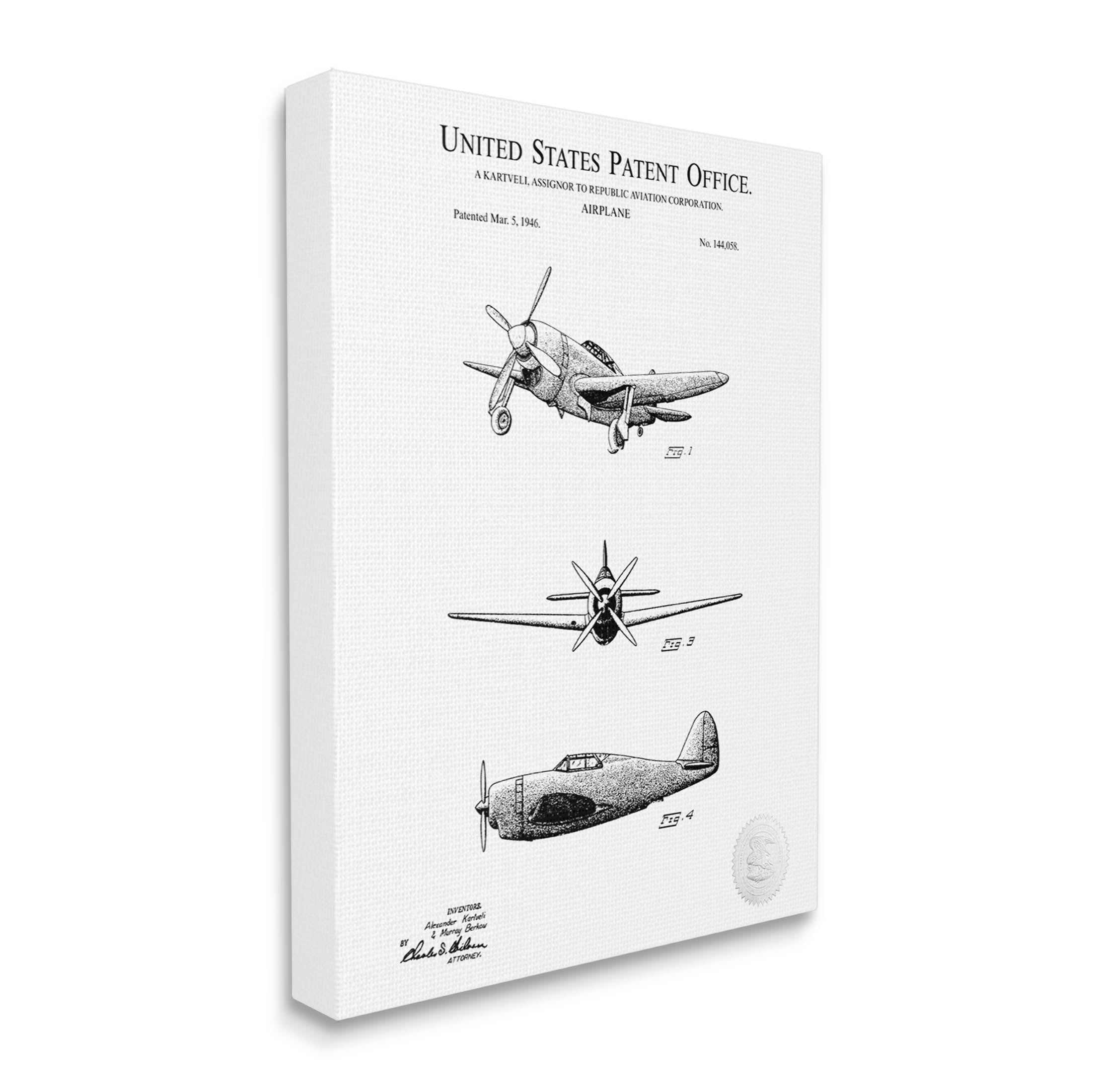 Stupell Industries Intricate Airplane Diagram Patent Graphic Art Gallery Wrapped Canvas Print Wall Art, Design by Karl Hronek
