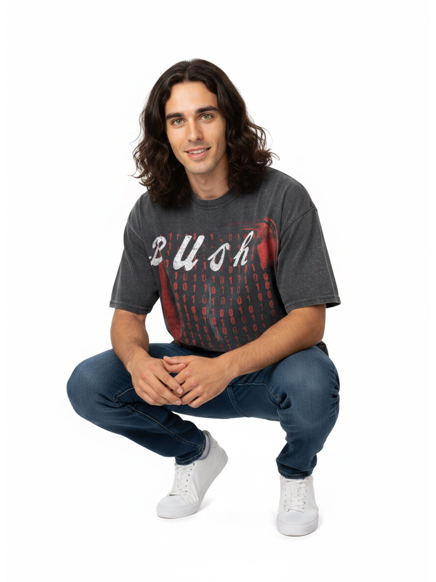 Bush Men's Mineral Wash Boxy Fit Front and Back Graphic Tee Shirt, Sizes XS-4XLT