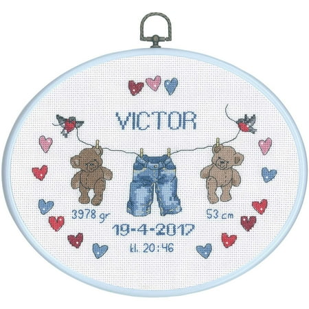 Permin® Oval Baby Boy Birth Record Counted Cross-Stitch ...