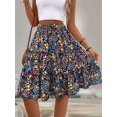 thumbnail image 3 of Women'S Elastic High Waist Floral Print Tie Front Ruffle Hem Skirt for Work and Casual Wear Black S, 3 of 4