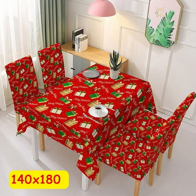 CNKOO Christmas Table and Chair Covers Santa Claus Bells Pattern for Kitchen Dining Room Tablecloth Decorations