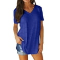 thumbnail image 2 of Garbnen Womens Short Sleeve Shirts Curved Hem Women V Neck T Shirt Hide Belly Spring Dressy Womens Going Out Top Blue M, 2 of 7