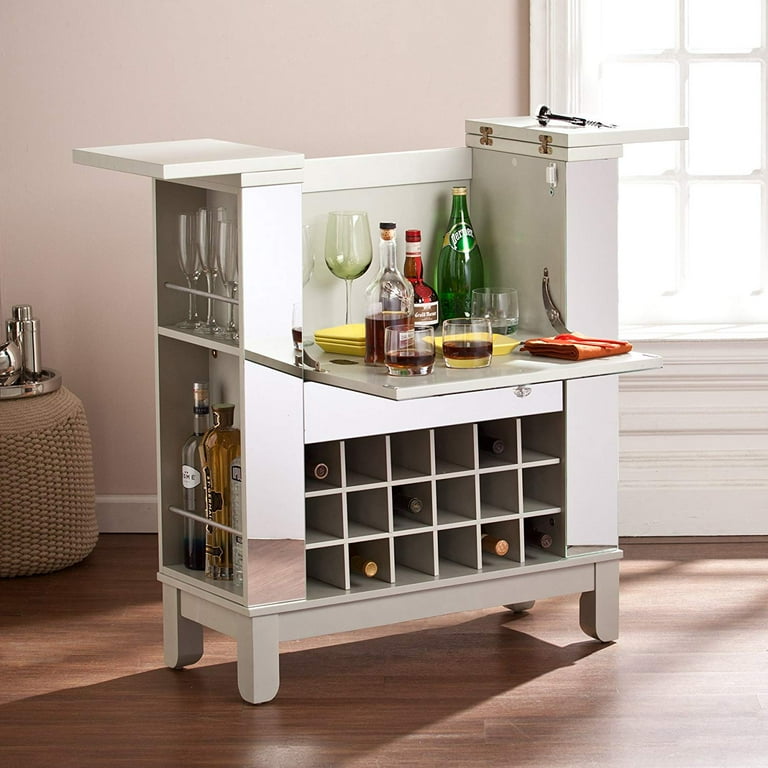 Southern Enterprises Mirage Mirrored Fold Out Wine Bar Cabinet Material 3mm Mirror Size 32.25 W x 13.75 L x 37.25 H