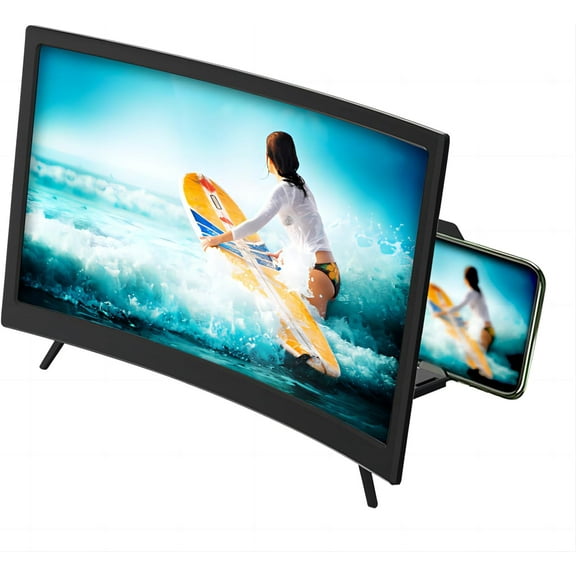 Screen Magnifier for Cell Phone, 12" Curved Magnifying Screen Upgraded HD 3D Screen Amplifier Phone Stand with Screen Enlarger Compatible with All Smartphones for Movies Videos