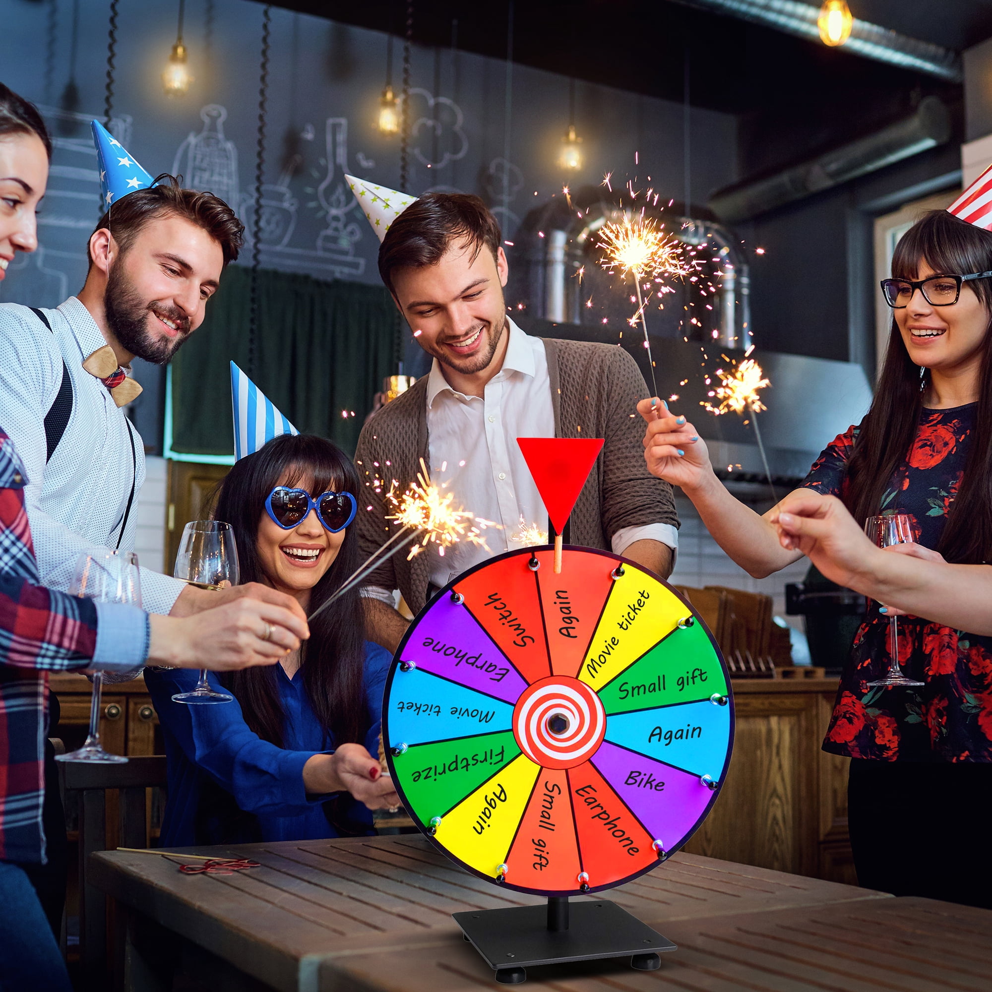 12 Inch Heavy Duty Spinning Prize Wheel - 12 Slots Color Tabletop Roulette Wheel of Fortune - Spin The Wheel with Dry Erase Marker and Eraser Win The Fortune Spin Game for Carnival and Trade Show