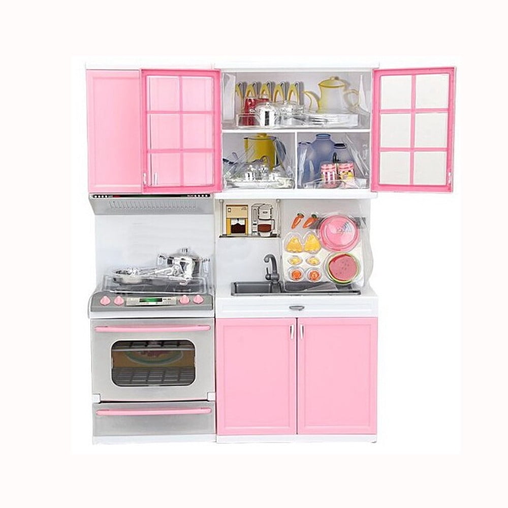 Mini Kids Kitchen Pretend Play Toys Cooking Tools Set Cabinet Stove Girls Dolls 