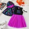thumbnail image 4 of CONFREE Halloween Clothes Set for Toddler Girl Short Sleeve Cute Bat Print Mesh Tulle Dress With Cape 2Pcs Hallowmas Outfit Set Fall Clothing Set, 4 of 8