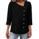 thumbnail image 1 of Tops de Color Sólido para las Mujeres Camisa de Botón Casual 3/4 Manga Cuello Redondo Tops de Lino para las Mujeres Primavera Verano, 1 of 7