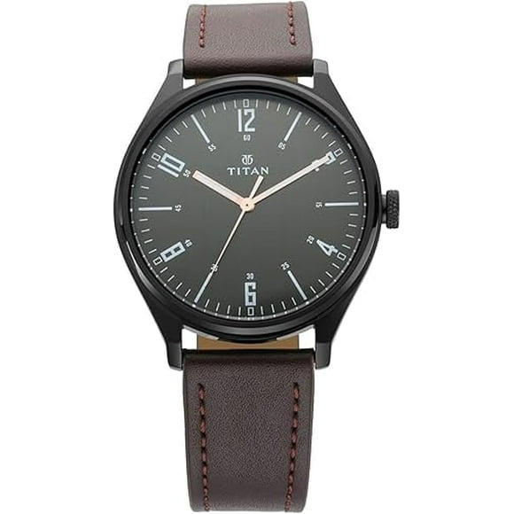 TITAN Workwear Men's Watch - Quartz, Water Resistant, Leather Strap - Brown Band and Black Dial