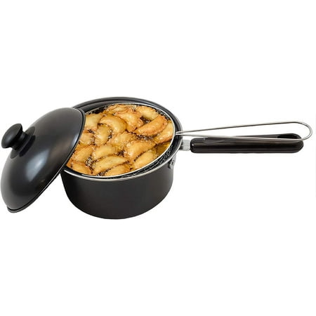 Lavo Home 3 Piece Charcoal Gray Deep Fryer Set With 4 Quart Non-Stick Ceramic Coated Pot, Stainless Steel Fryer Basket...