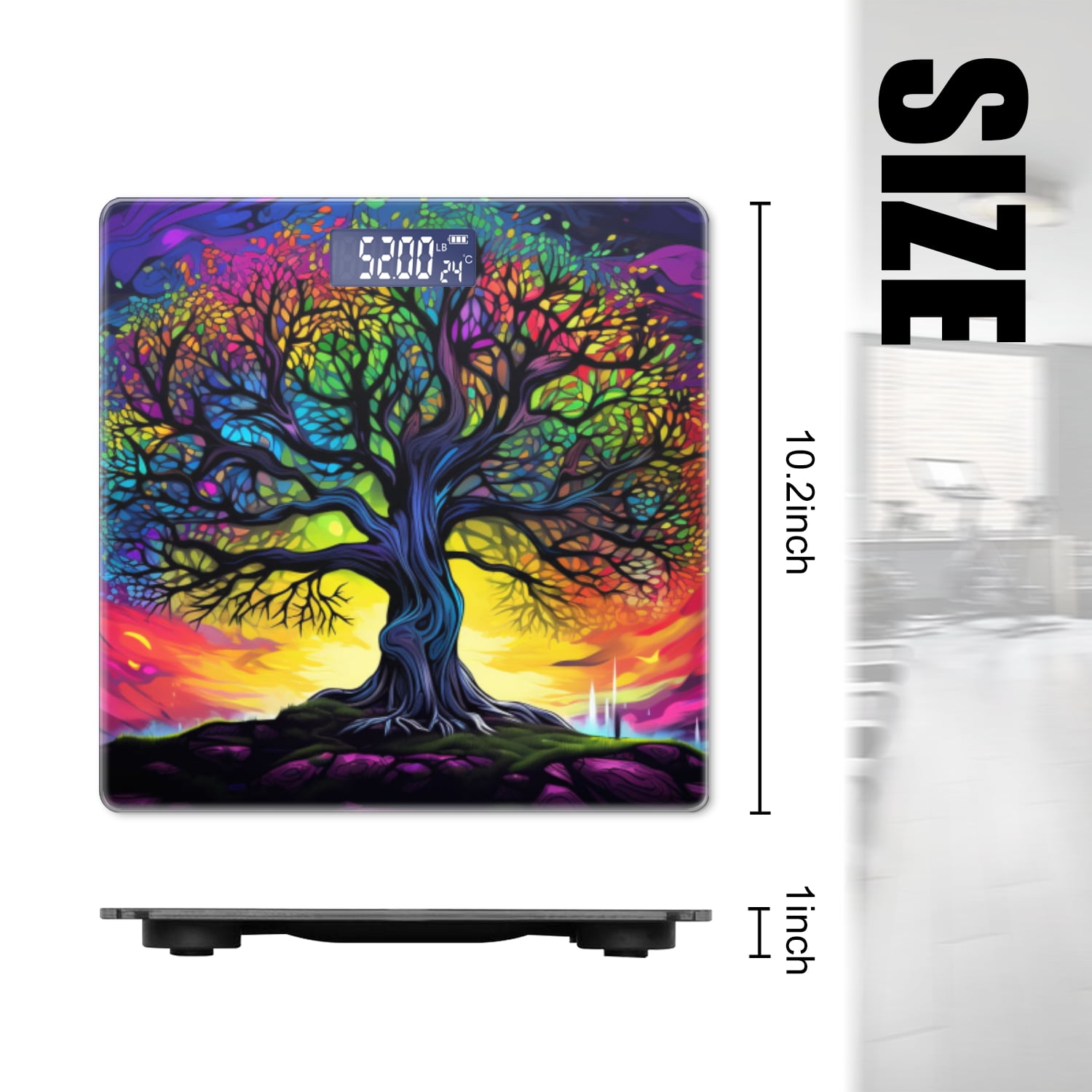 High Precision Body Weight Scale Smart Bathroom Scales with Large LCD Display(400lbs),Decorative for Bedroom-Tree Each Branch Is Colored In The Colors Of The Rainbow