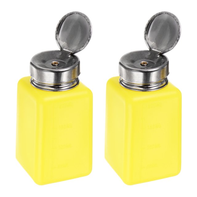 Uxcell 2 Pcs Alcohol Liquid Press Pumping Dispenser 200ML Nail Polish Remover Empty Bottle Yellow