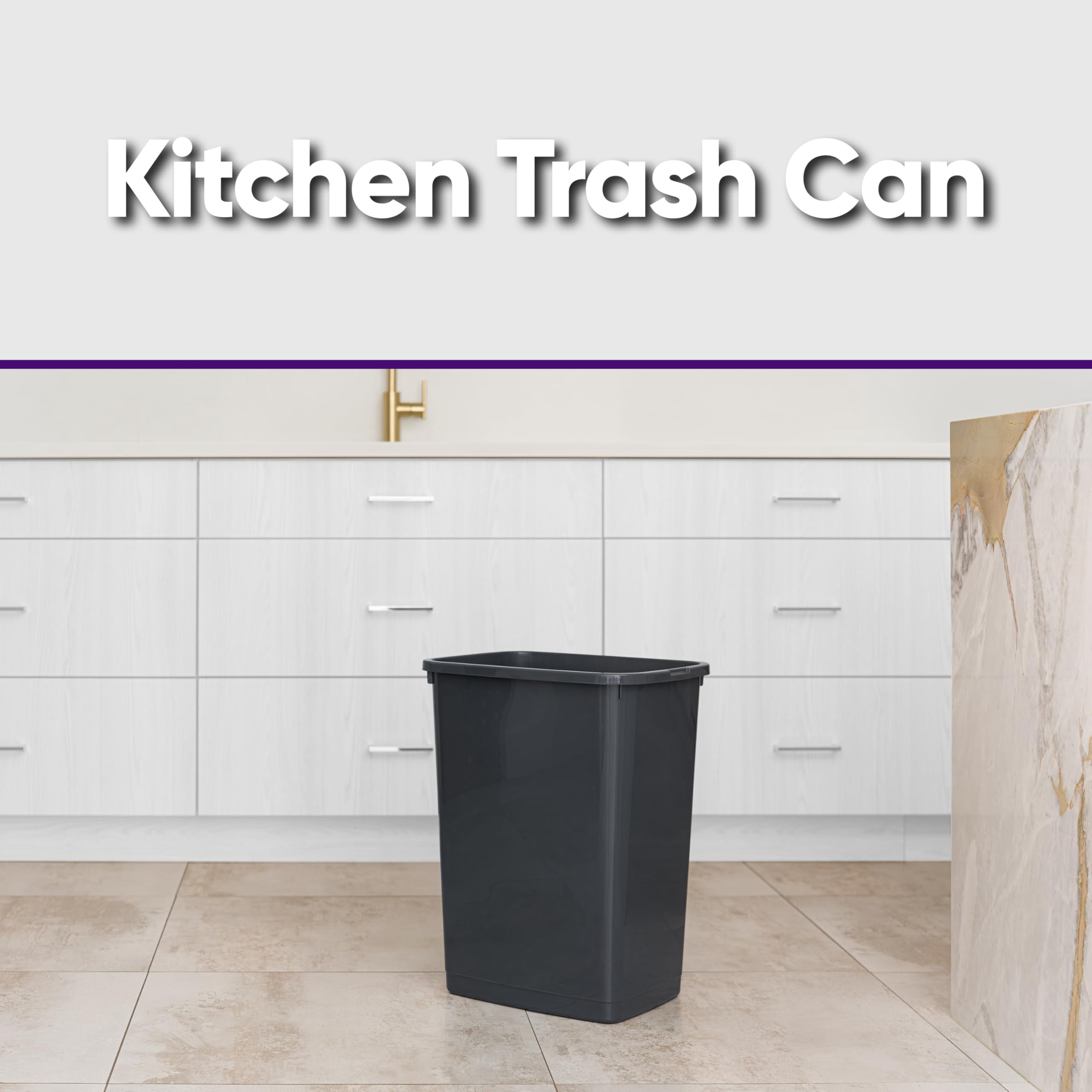 Superio Large Kitchen Trash Can 13 Gallon, 52 Qt Waste Bin for Kitchen, Garage, Indoor and Outdoor Trash Can (2, Grey)