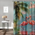 thumbnail image 2 of Orinice Tropical Beach Shower Curtain Fabric Blue Ocean Pink Flamingo Couple Green Palm Leaves Summer Nautical Decor Bathroom Bath Curtains with Hooks 60x72, 2 of 7