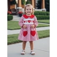 thumbnail image 6 of BemeyourBBs Toddler Baby Girl Valentines Day Red Dress Outfit Bow Heart Letter Embroidery Doll Collar Long Sleeves A Line Spring Dress, 6 of 9