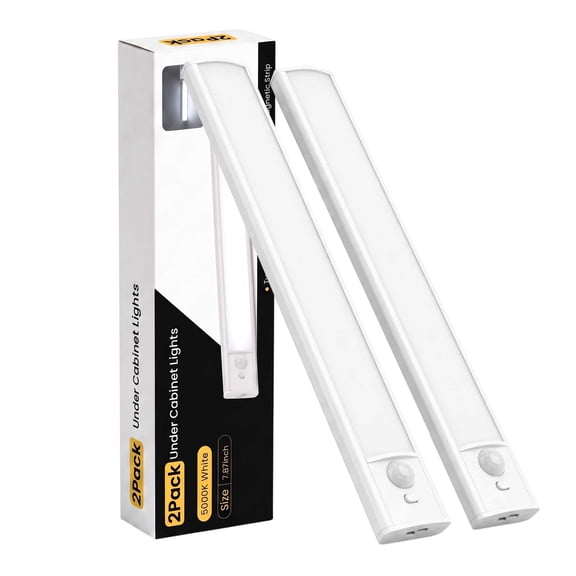 DAYBETTER White Light Under Cabinet Lighting, USB Rechargeable Closet Lighting with Motion Sensor and Magnetic Strip for Wardrobe & Kitchen, Wireless Lighting, 2?Pack