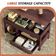GALAXHERO Coffee Table, 39 Lift Top Coffee Table with Hidden Compartment, Storage Drawers and Storage Shelf for Living Room, Reception Room, Espresso