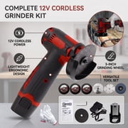 12V Cordless Angle Grinder Kit, Ginding disc 3 Inch/76mm 19500 rpm w/ 2* 1300mAh Lithium-Ion Battery for Cutting, Polishing, Grinding, Rust Removal