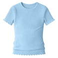 thumbnail image 6 of Mifsaly Girls Ribbed T-Shirts Lettuce Trim Crewneck Short Sleeve Summer Tops Toddler Kids Soft Comfortable Cute Casual Pullover Tee, 6 of 8