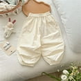 thumbnail image 3 of LIIPEE Girls Boys Harem Pants Summer Breathable Casual Solid Color Elastic Waist Wide Leg Ankle-Tied Pants With Pockets Toddler Leisure Beach Pants,Beige,2-3 Years, 3 of 3
