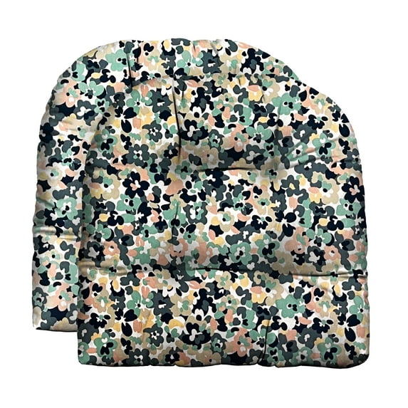 RSH Décor Indoor Outdoor Set of 2 U-Shape Wicker Tufted Seat Cushions, Standard, Cranston Dune Blue Floral