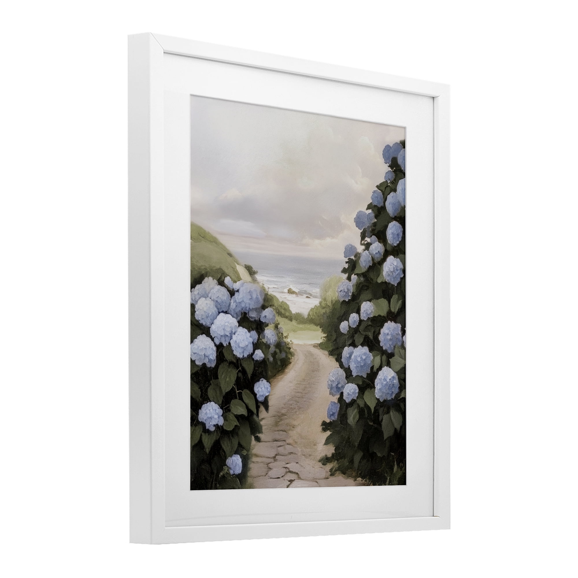 Stupell Industries Coastal Hydrangea Pathway White Framed Print Under Glass, design by Sisi and Seb