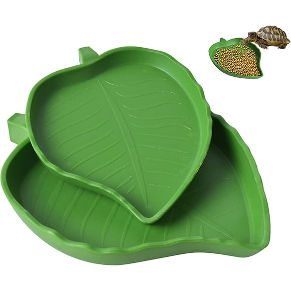 Jinsinto 2PCS Leaf-Shaped Reptile Food Water Bowl, Land Tortoise Accessory, Flat Turtle Waterer, for Small Pets