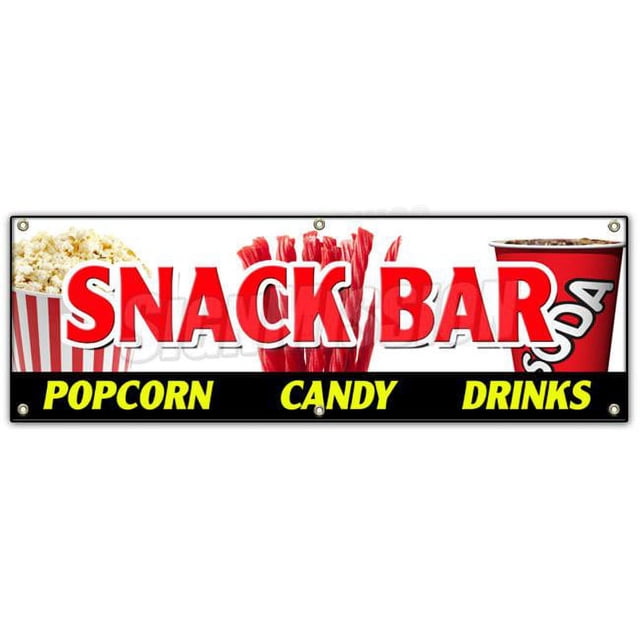 SignMission B-72 Snack Bar Candy Popcorn 72 in. Snack Bar Candy Popcorn Drinks Banner Sign - Cold Sandwiches Kettle Corn
