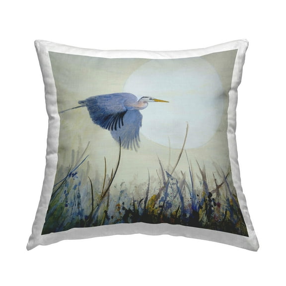 Stupell Industries Full Moon & Heron 18" x 18" Birds Print Polyester Throw Pillow, Zip Closure 1 Count